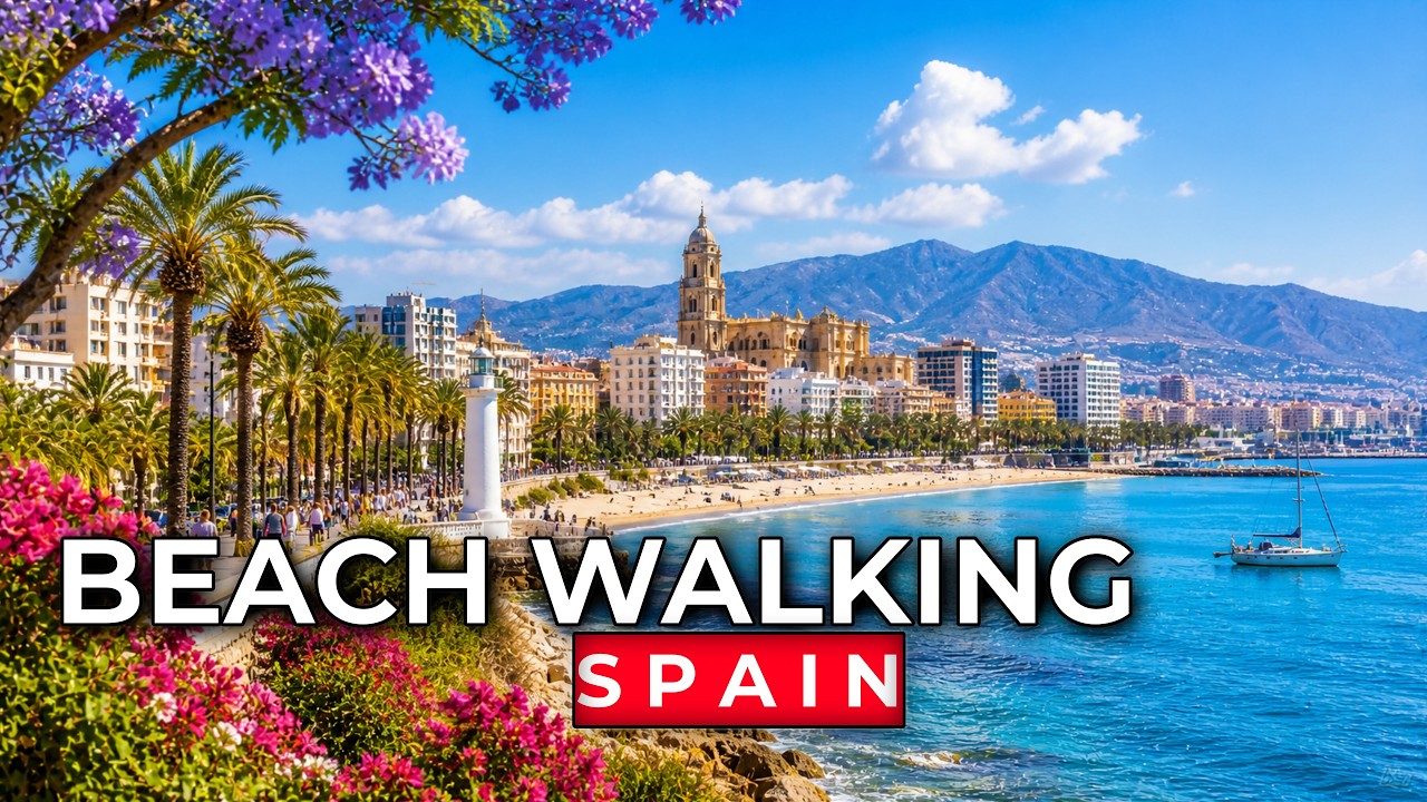Malaga 🇪🇸 | Relaxing Walking by the Mediterranean Sea | 4K ASMR HDR