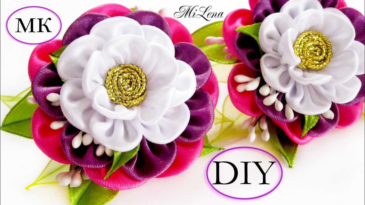 Резинки с цветком канзаши, МК / DIY Scrunchy with Kanzashi flower / DIY Flowers Rubber band