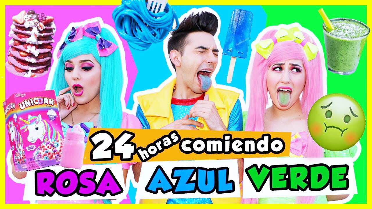24 HORAS COMIENDO ROSA, AZUL Y VERDE / SHOW PIEDRA PAPEL O TIJERA /RETO 24 HORAS