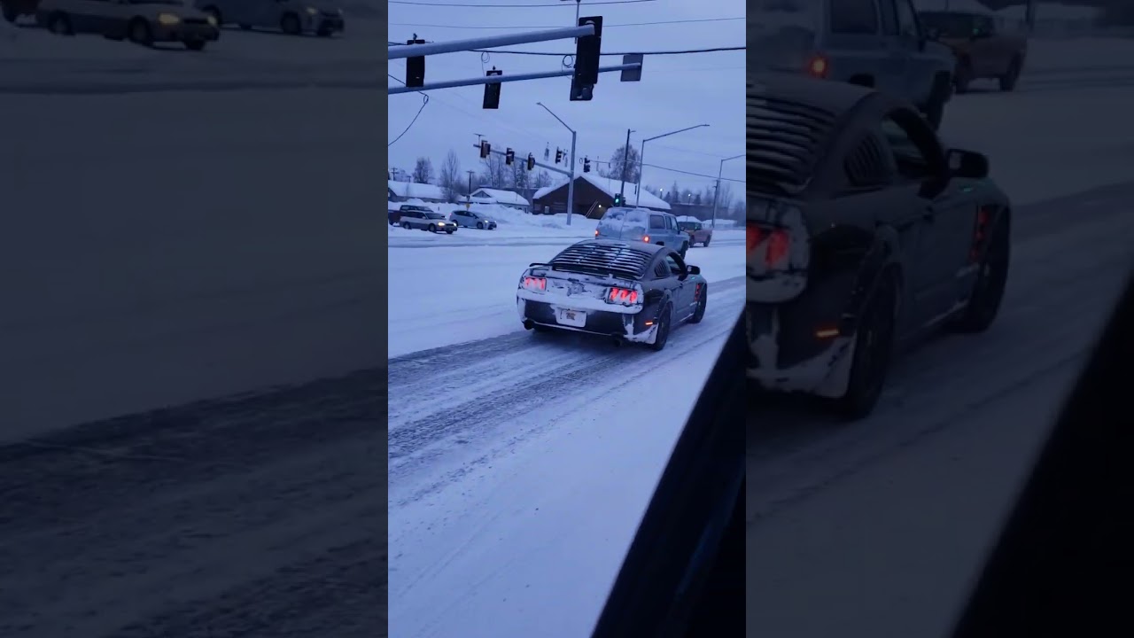 Mustang Spinning out on Icy Roads