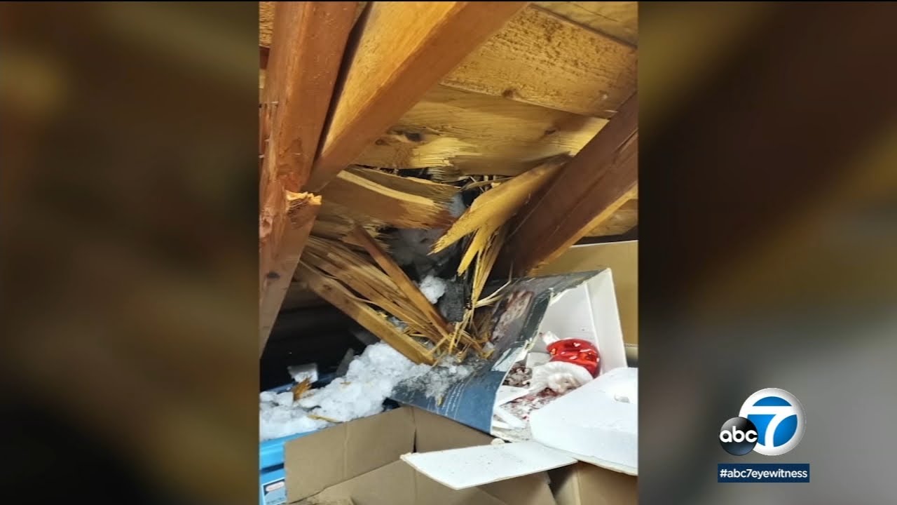 Massive chunks of ice crash through Diamond Bar family's home while they watched TV