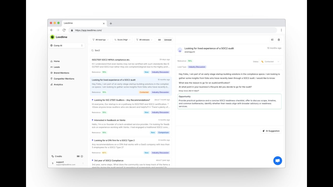 Introducing Leedlime - Track leads, brand mentions and competitor mentions on Reddit