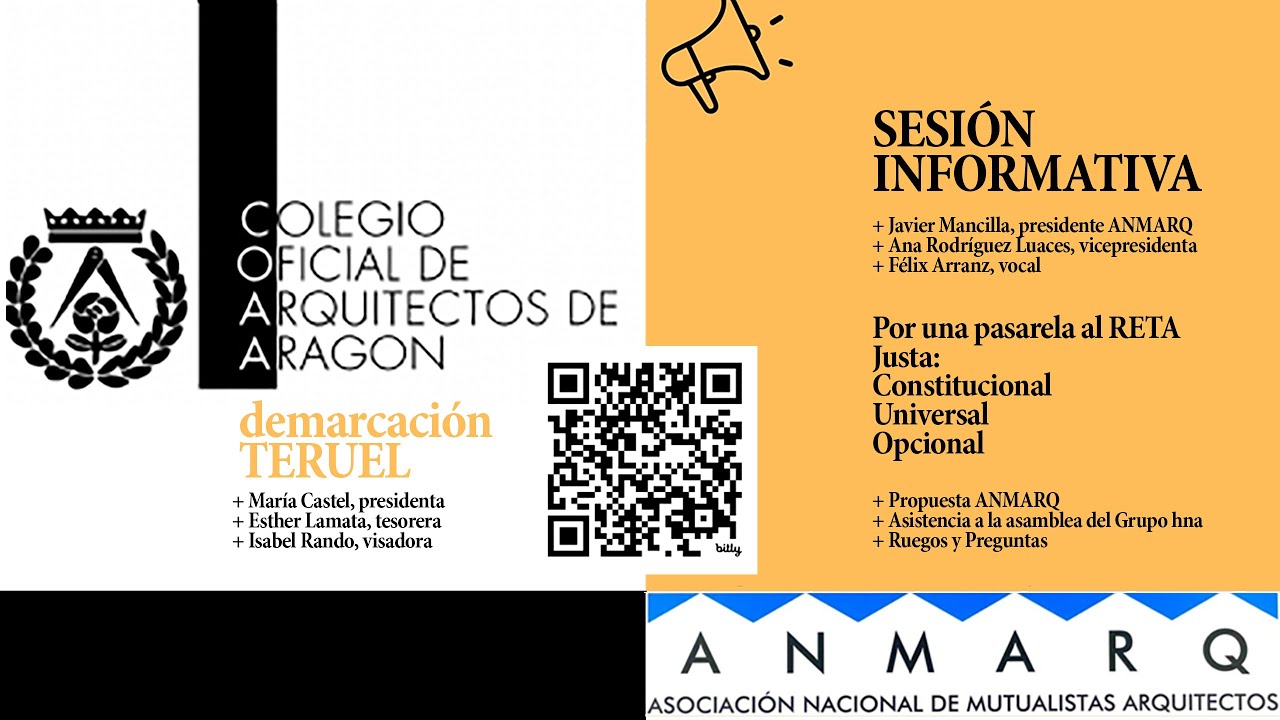 Sesión informativa pensiones arquitectos · Pasarela RETA - HNA - COAAragón Teruel + ANMARQ 20250320