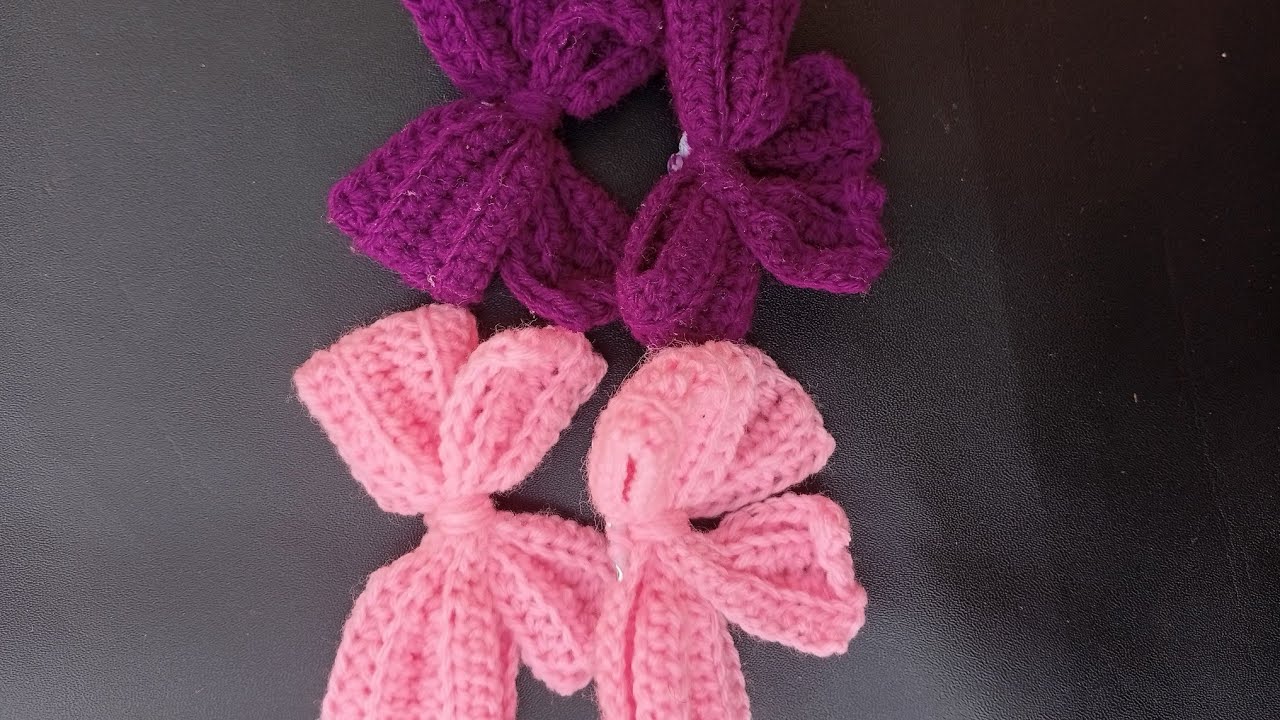 How to crochet bow hair clips ♥️♥️ Easy tutorial video step by step #crochet #tutorial #hairclips 