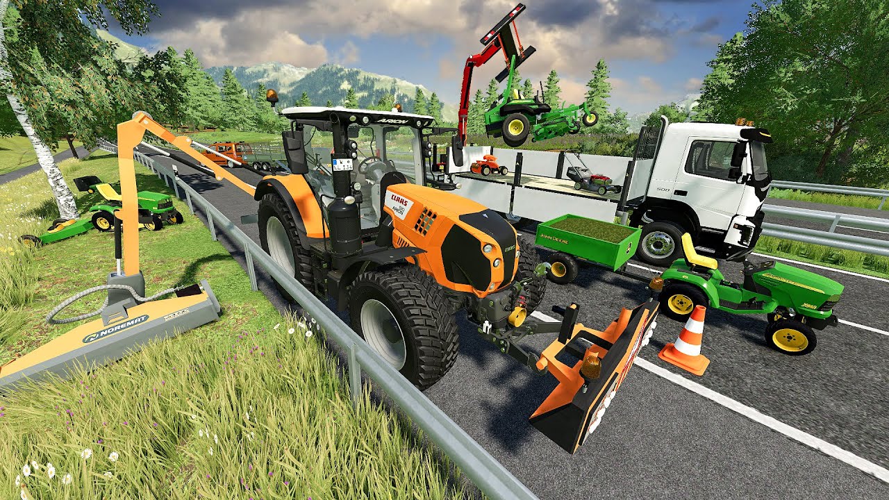 Paysagiste VOIRIE ! Mini-tondeuses en action & éparage d'autoroute | Farming Simulator 22