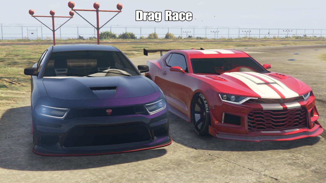 GTA ONLINE : CAMARO VS HELLCAT DRAG RACE ( Vigero ZX Vs Buffalo stx ) Ultimate Muscle cars Drag Race
