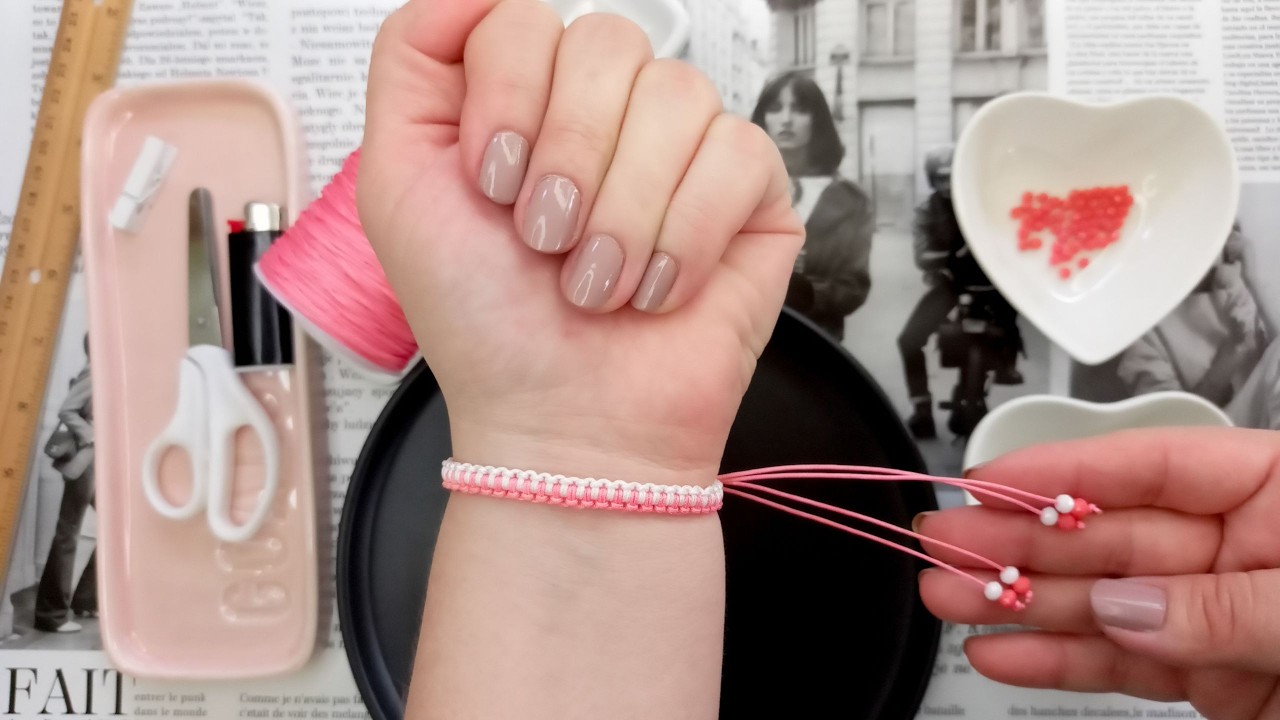 Pulsera básica de hilo macramé de 2 colores  tutorial completo 🍑Easy Bracelet