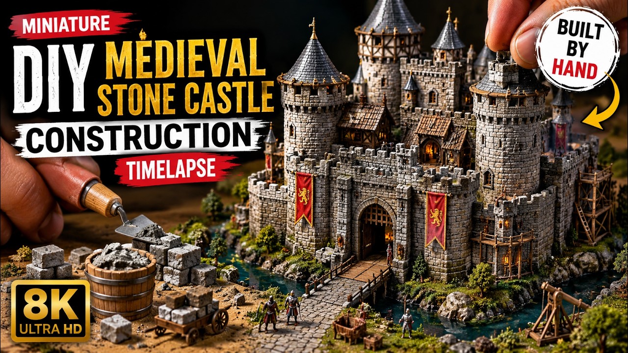 Miniature DIY Medieval Stone Castle Construction Timelapse | Tiny Fortress Built by Hand in 8K