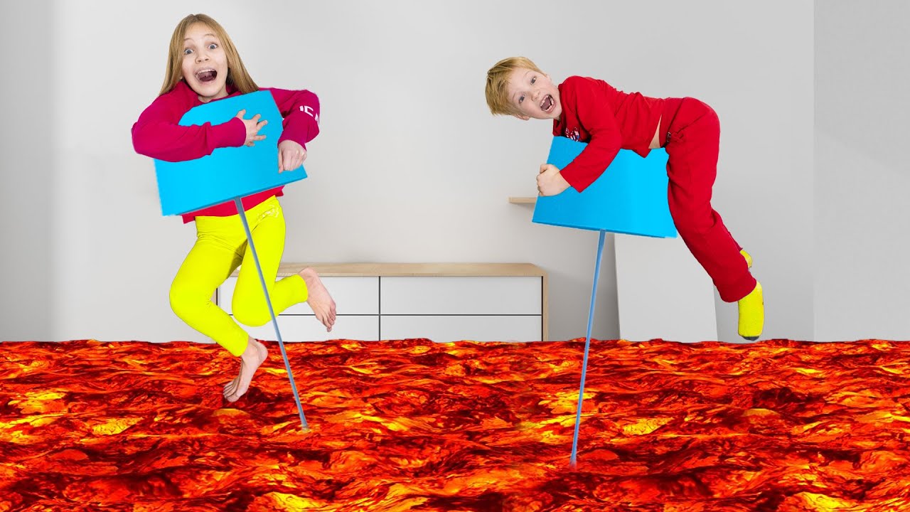 Amelia and Akim in the floor is lava challenge
