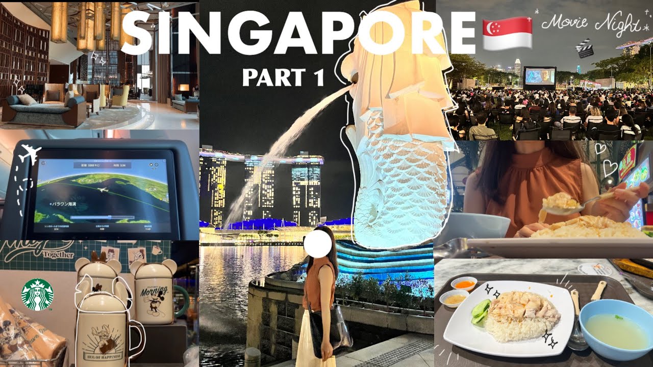 【シンガポール】17時に到着した初日の遊び方🇸🇬 day1 |ホーカーでチキンライス🫶 | スタバ × ディズニーの限定コラボ☕️🤍 | 美しい夜景に圧倒🫧