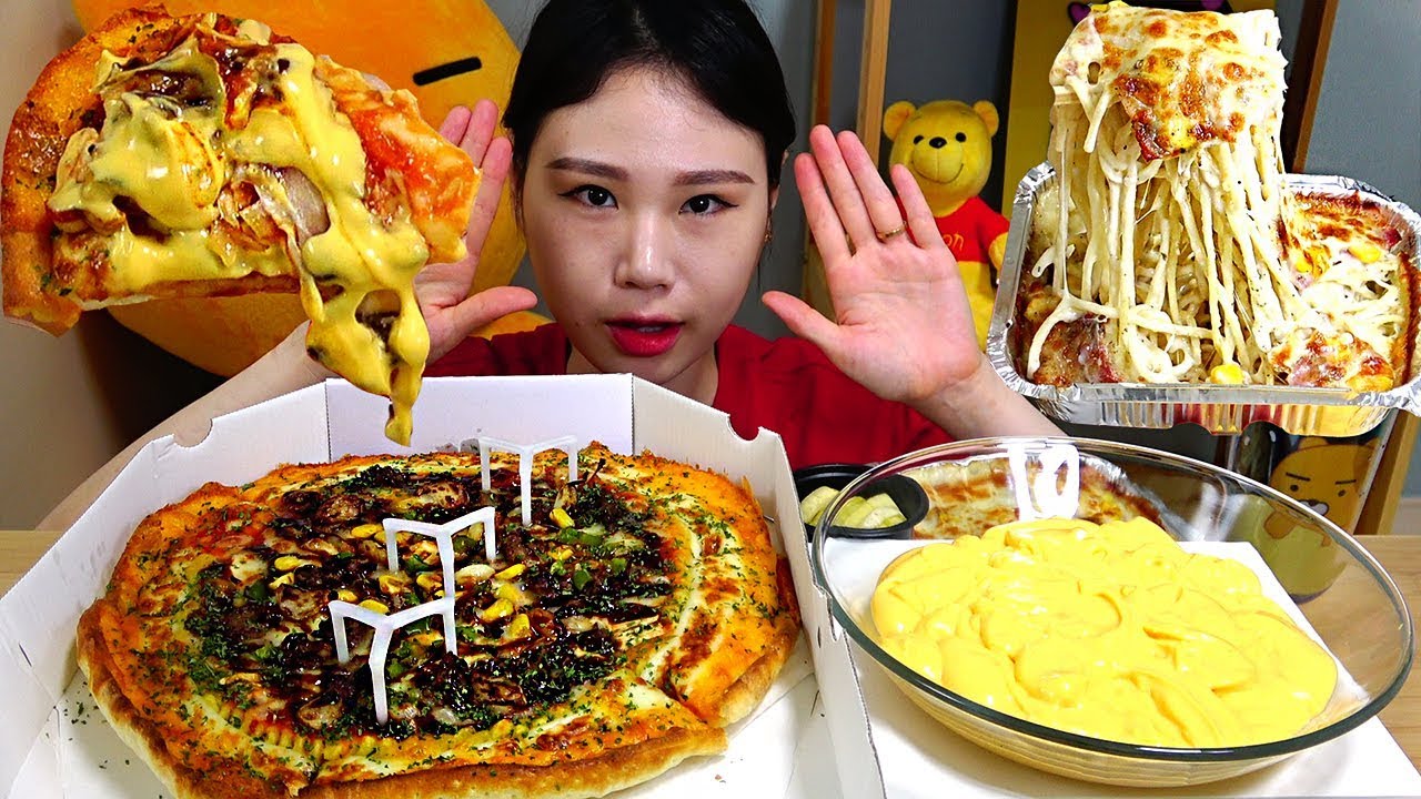 통마늘불고기피자 까르보나라 치즈소스 먹방 Mukbang