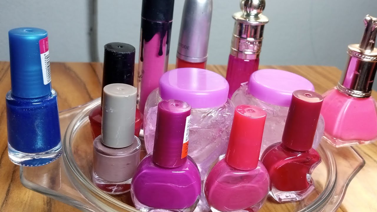 Mixing Different Nail plosh into clear slime.ASMR satisfying video 1#