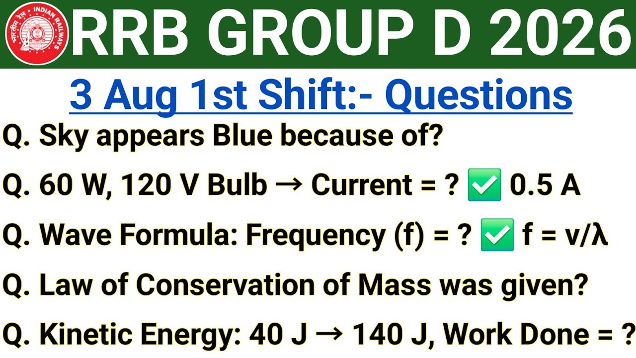 RRB Group D 3 Aug 1st Shift Question Paper 2026 | Group D 1st Shift Today