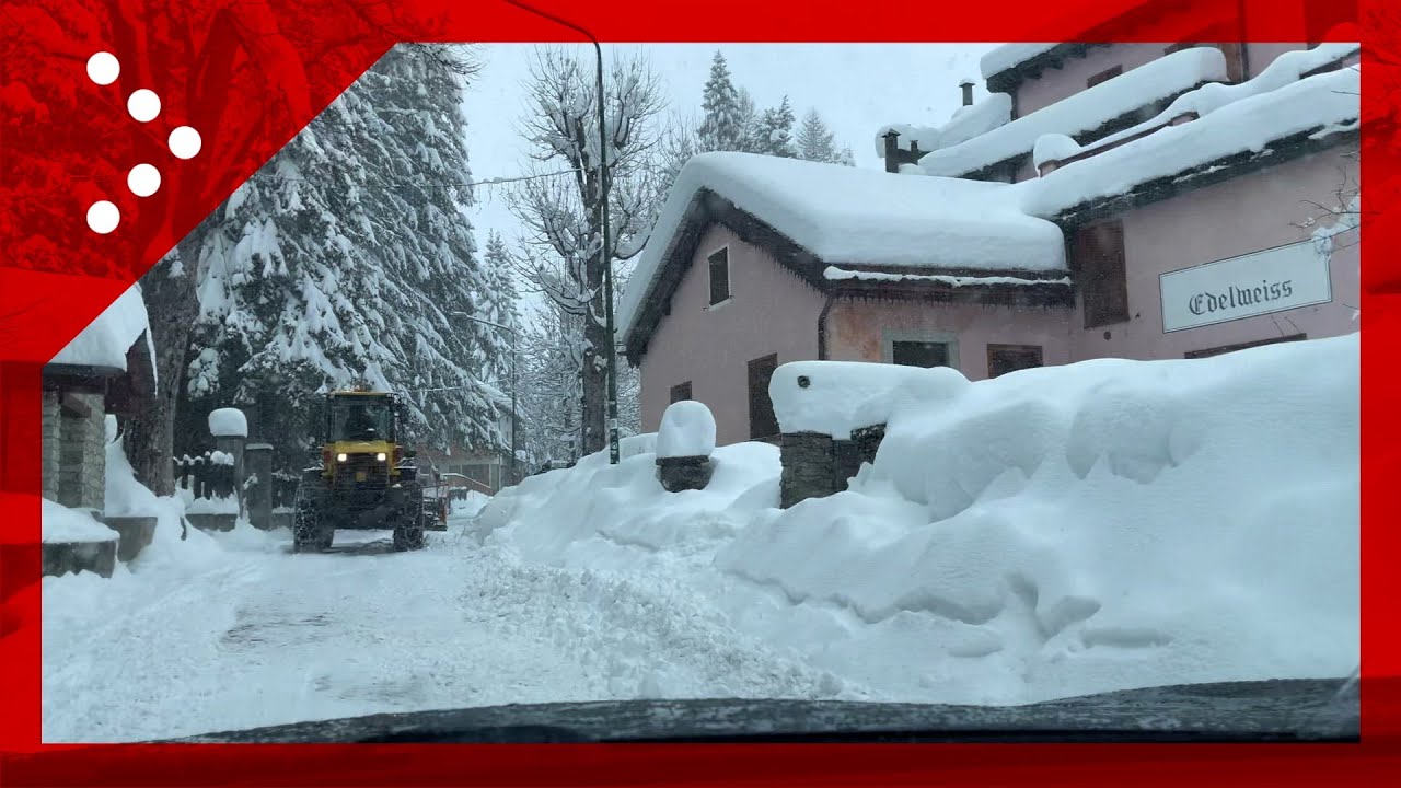 Neve a Madesimo, il camera car lungo le strade innevate del paese
