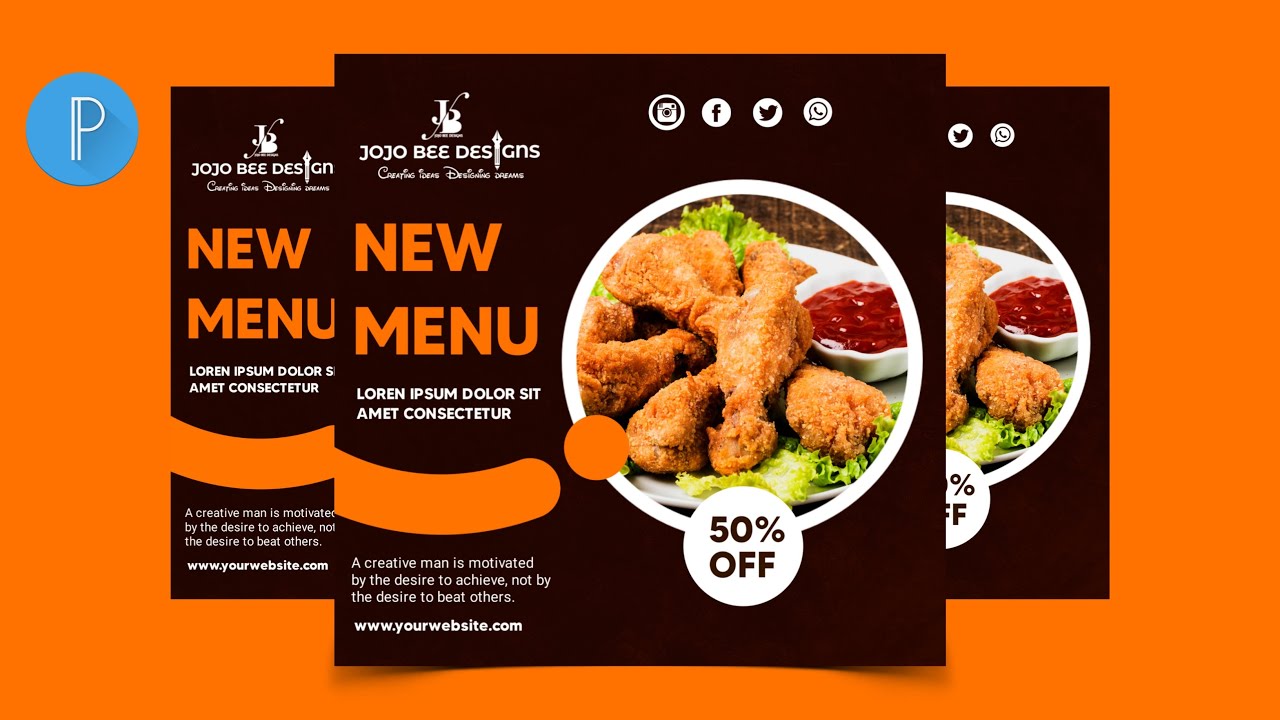 Food Instagram Post Design| Restaurant flyer design| Social Media Banner| Pixellab Tutorials
