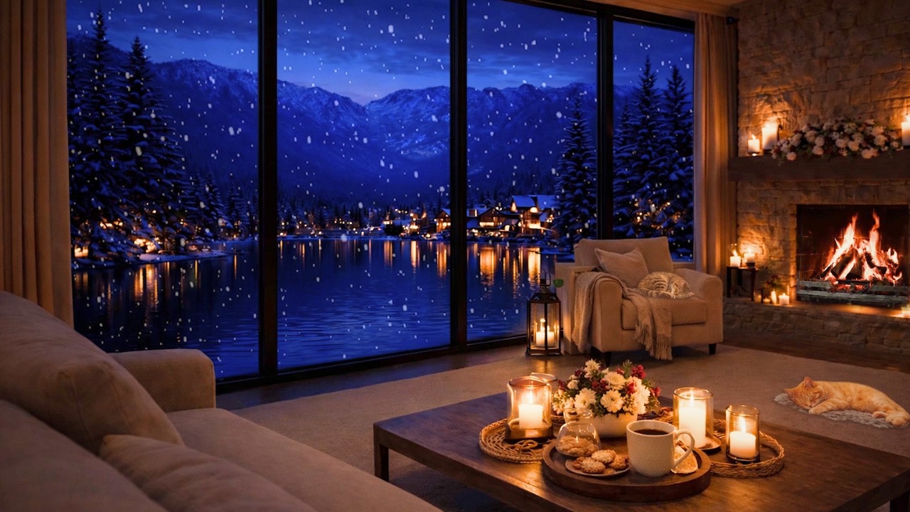 Cozy Winter Night in a Lakeside Cabin ❄️ | Gentle Piano Jazz
