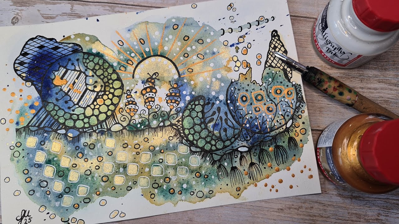 Aquarell-Hintergrund malen und ein Upsi | Watercolor | Zen Doodle | Neurographic Art - 004