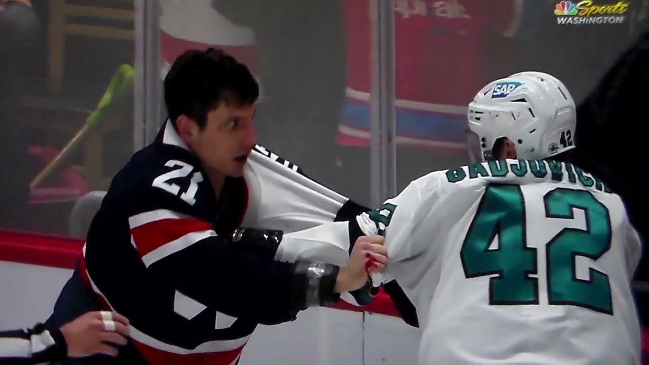 NHL hockey fight - Garnet Hathaway(Capitals)vs. Jonah Gadjovich(Sharks)