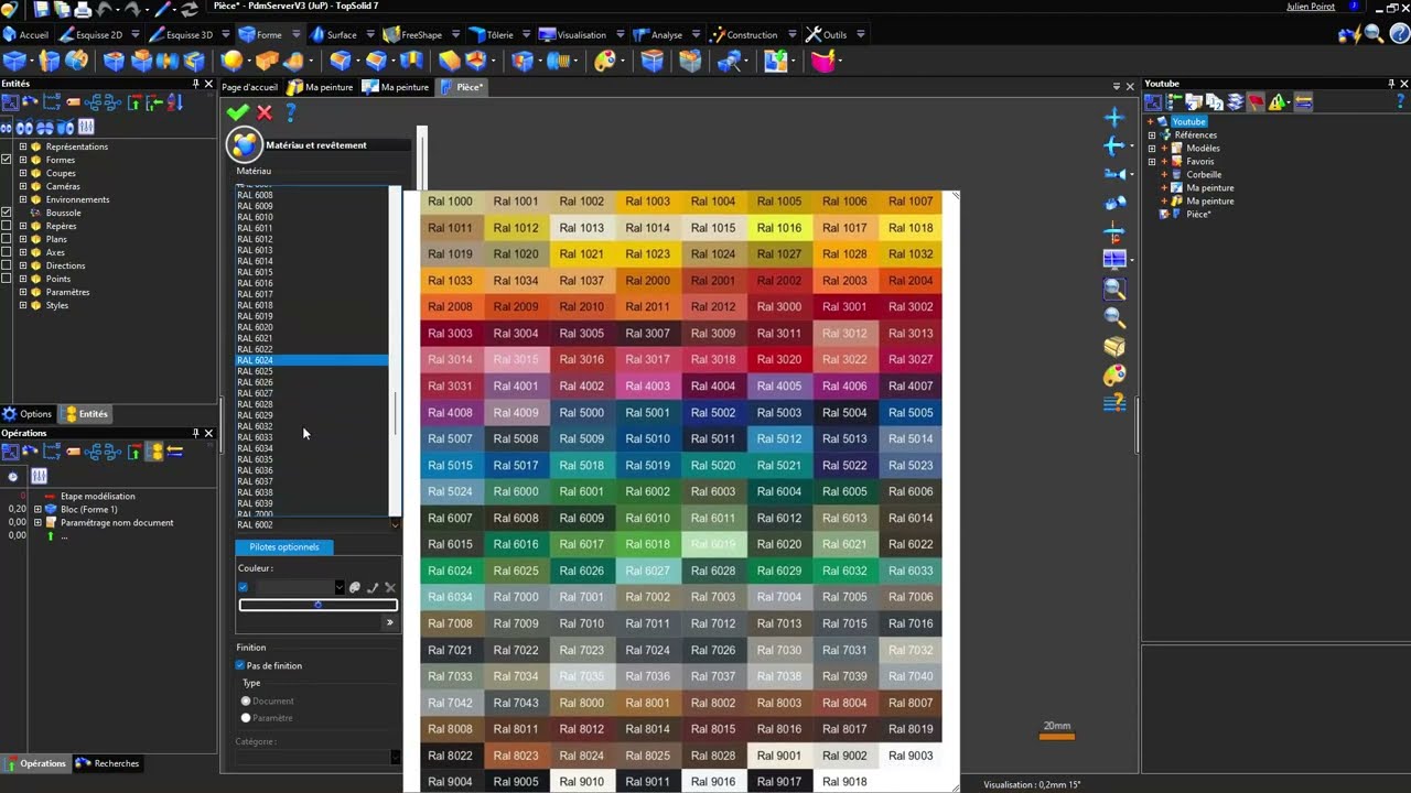 Revêtement paramétré avec catalogue RAL Excel