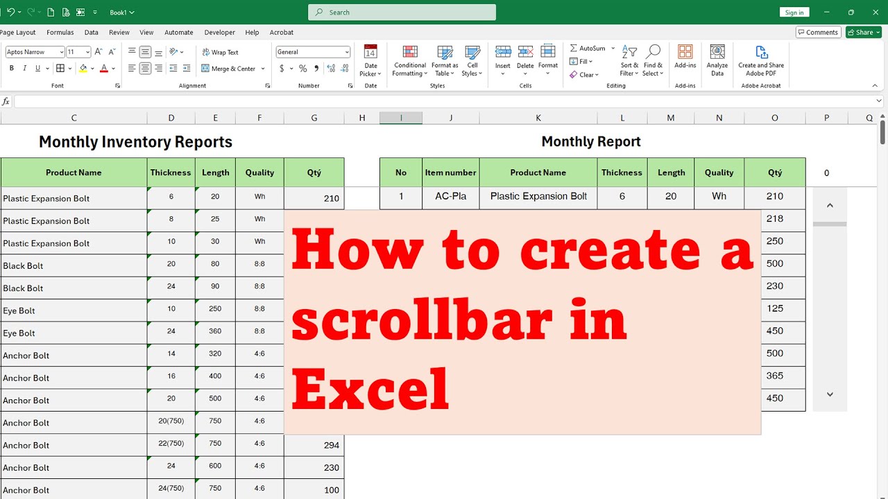 How to create a scrollbar in excel