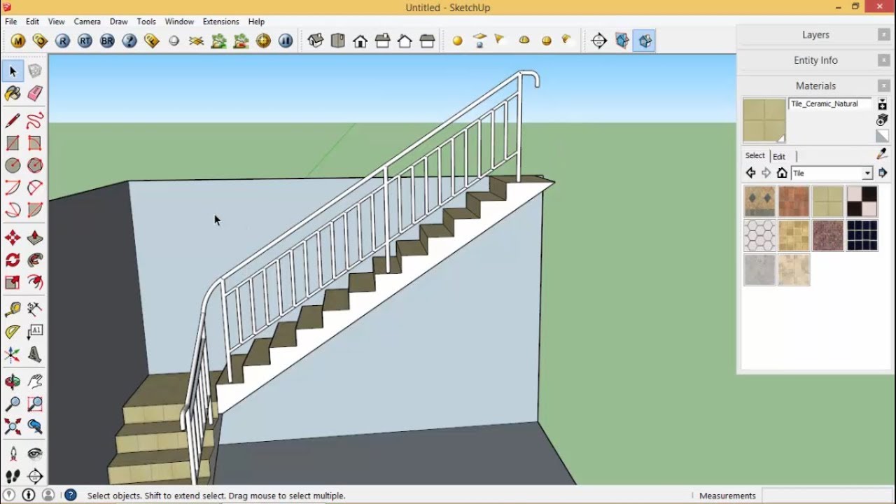 Sketchup - Tangga Beton Bentuk L & Handrail