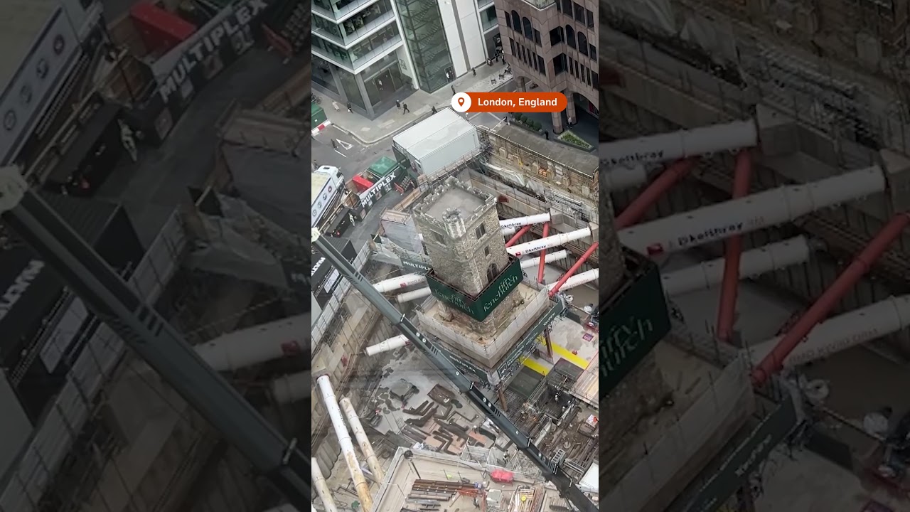 London medieval church lifted for new office building