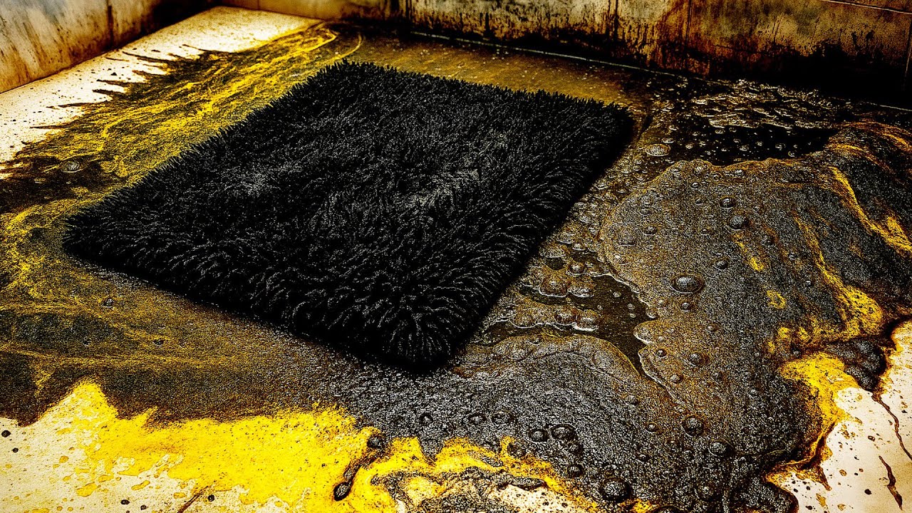 Burnt Oil Disaster! Deep Cleaning a Filthy Garage shaggy Rug | Satisfying ASMR Transformation