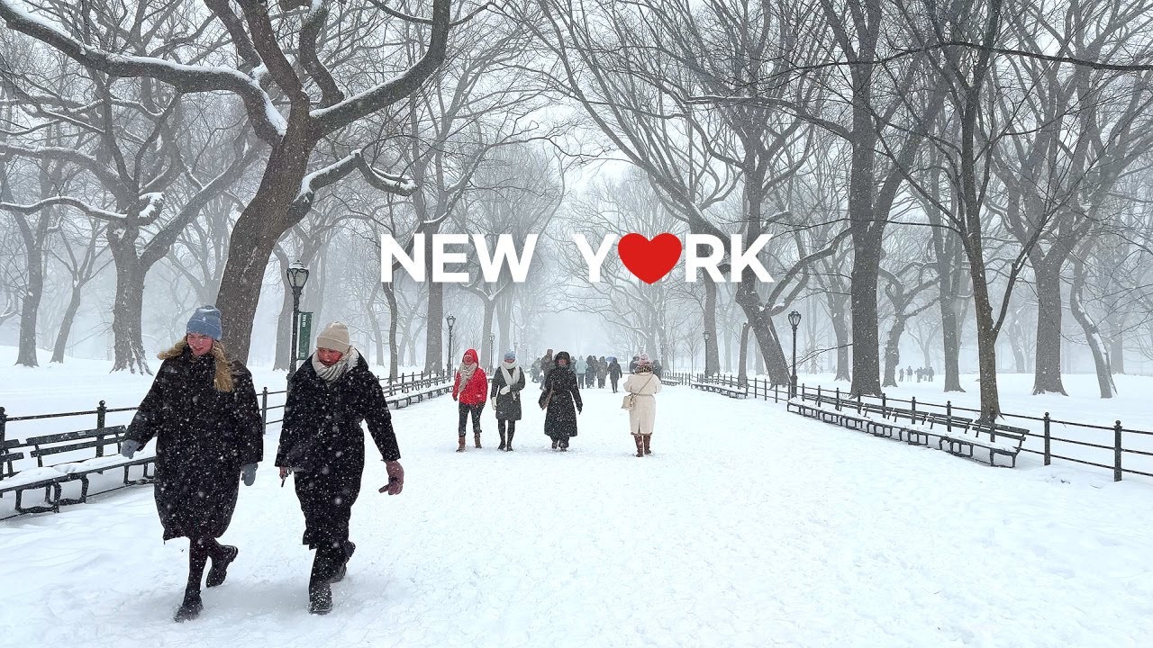 [4K]🇺🇸 Сильная снежная буря в Центральном парке Нью-Йорка ❄️⛄ (январь 2026 г.)
