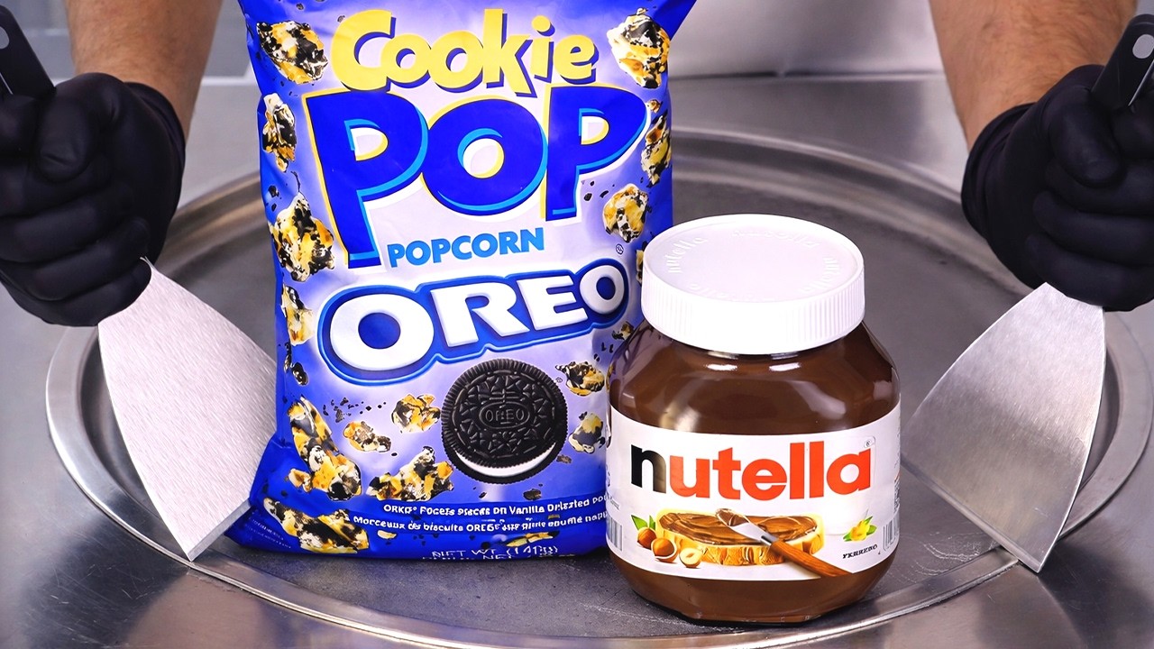 Nutella Oreo & Popcorn - Ice Cream Rolls | Satisfying Visual ASMR