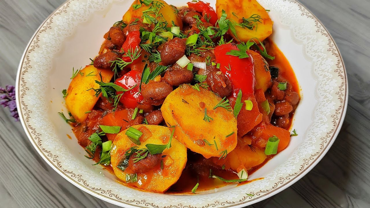 Вкусный ОБЕД или УЖИН из простых продуктов! Картошка, тушенная с фасолью, — ВКУСНОЕ ПОСТНОЕ БЛЮДО.