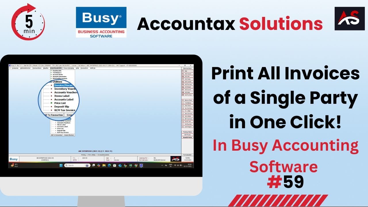 How to Print One Party All Invoices in Busy Software in Single click | Accountax Solutions |