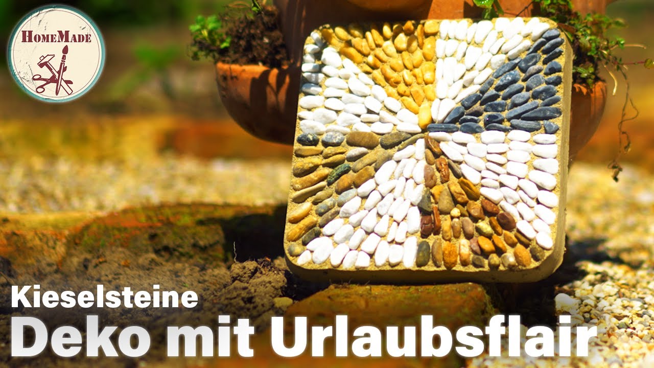 DIY | Mediterrane Deko aus Kieselsteinen | Gartenfliese selber machen | pebble stone mosaic tile