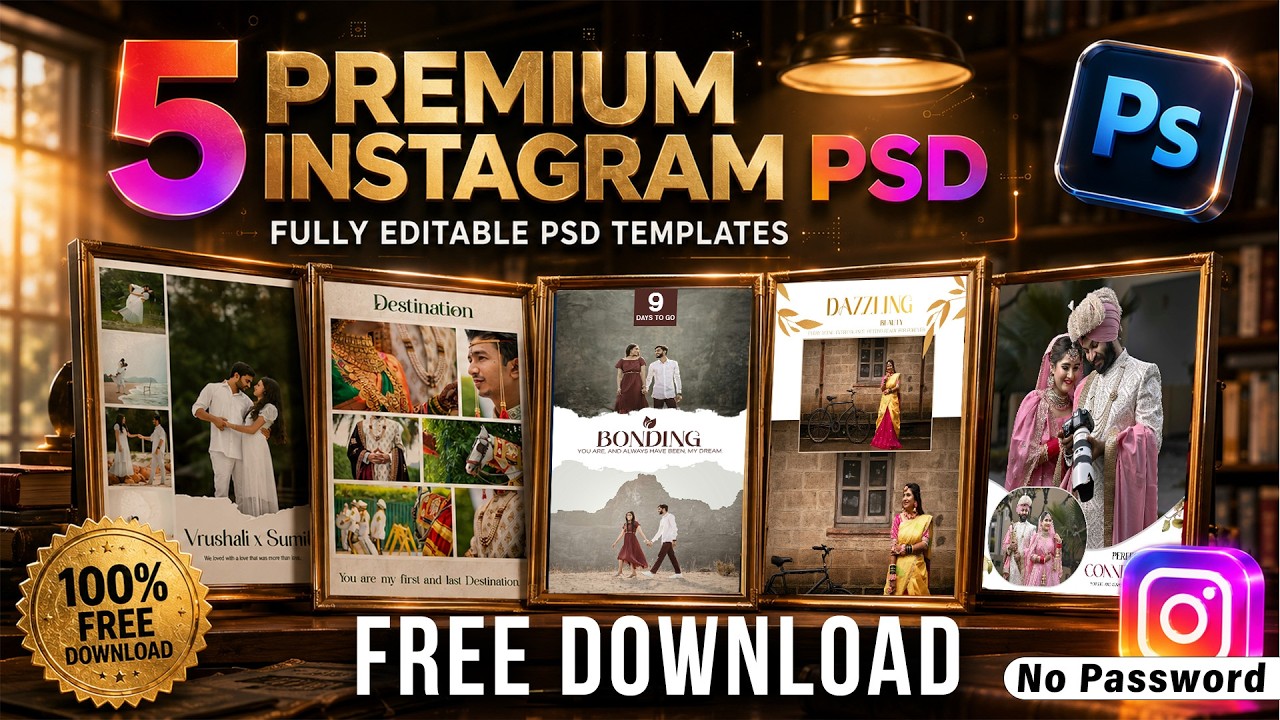 FREE Top 5 Insta Post Wedding PSD Free Download : Premium instagram PSD Pack Free For Photoshop