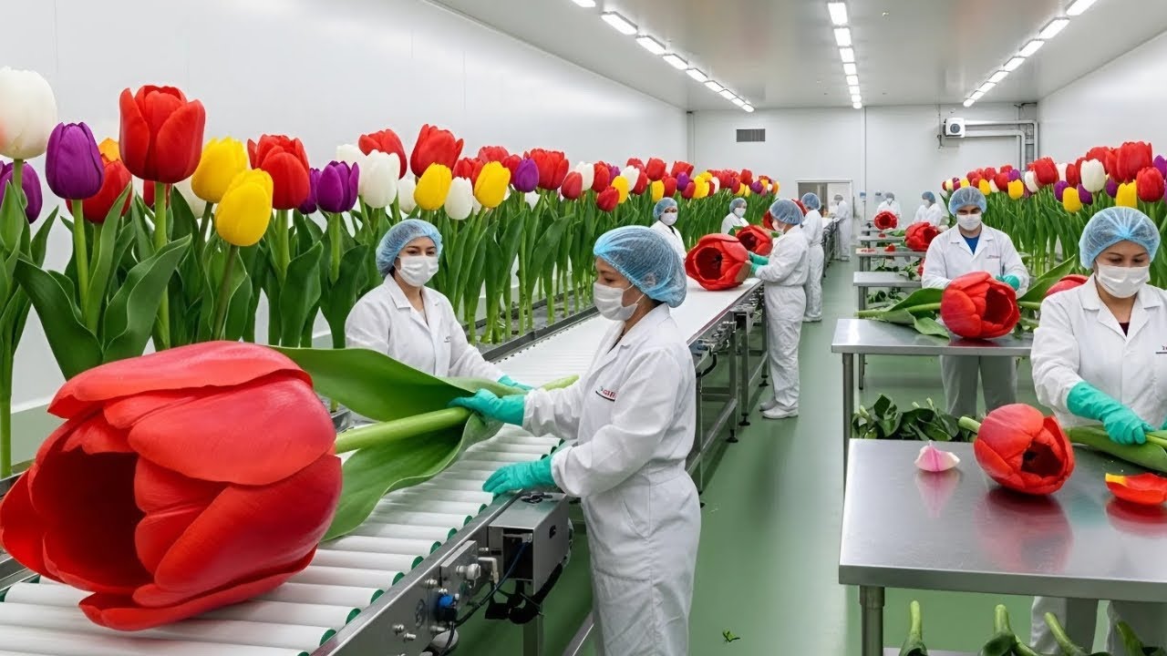 Inside a Giant Tulip Processing Factory How Millions of Tulips Are Produced (Full Process)