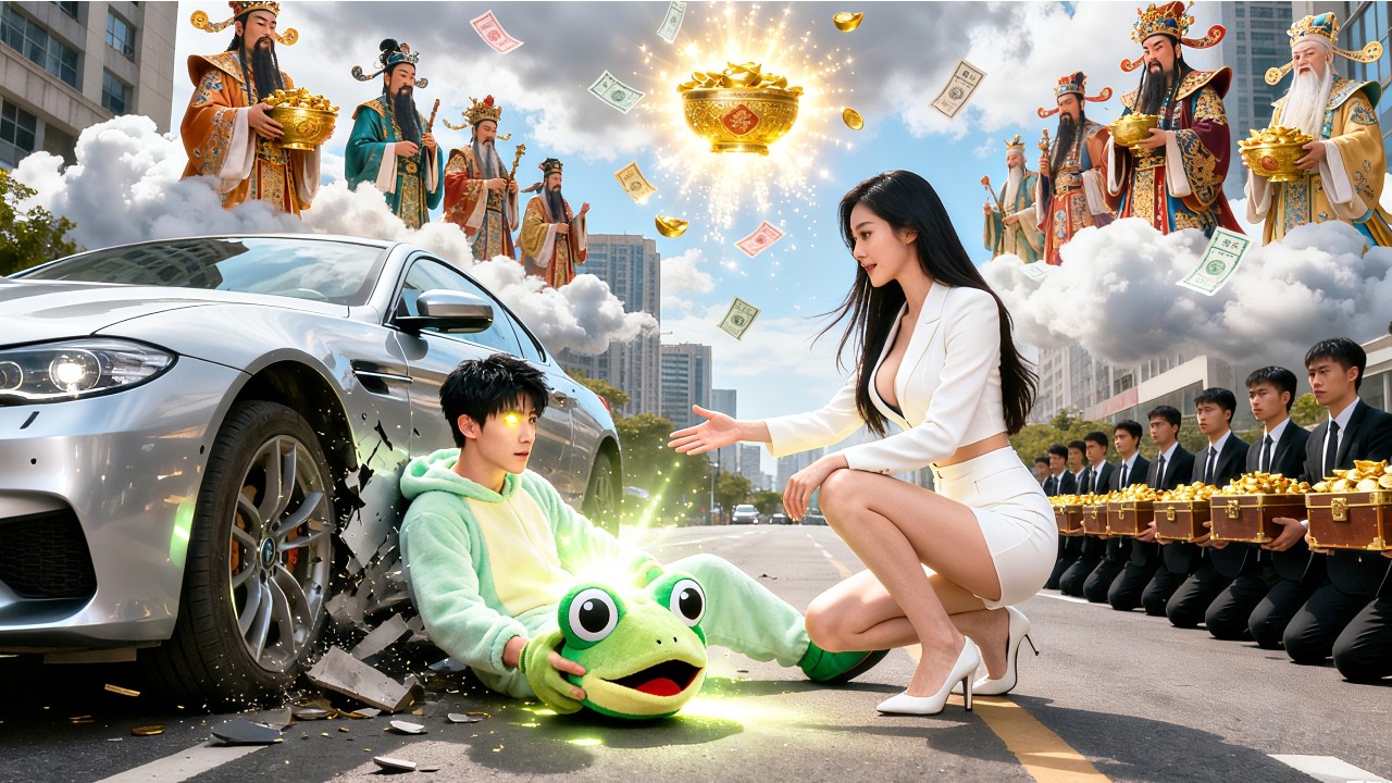 滿天神仙竟都在看窮小子直播，車禍瀕死時神仙直接出手救他送他萬億彩票和神秘道具，金錢美女摸到手抽筋！#短劇  #總裁灰姑娘 #窮小子逆襲#小爽追短劇