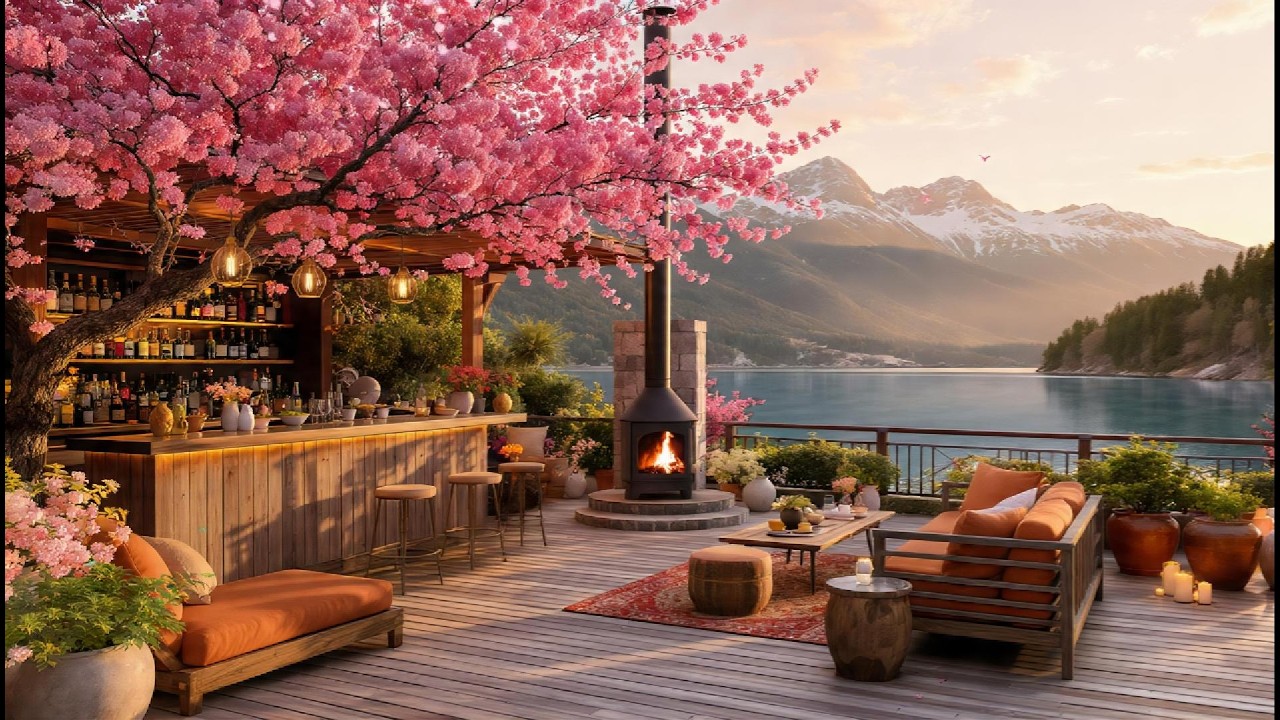 Spring Jazz Music 🌸 Lakeside Cafe Ambience & Relaxing Jazz Background Music