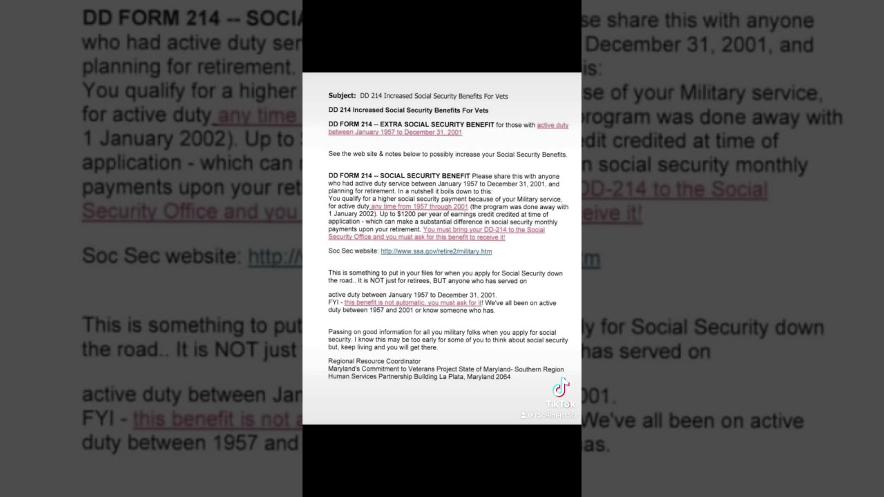 Veterans bring your DD214 to the SSA when you file for retirement