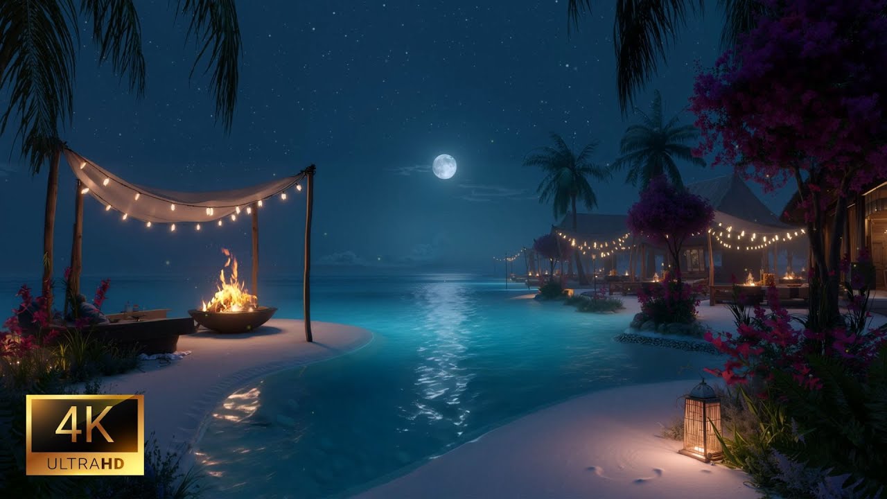 ASMR Nature Ambience • Ocean Waves & Fireplace • Calm Night Sleep Sounds