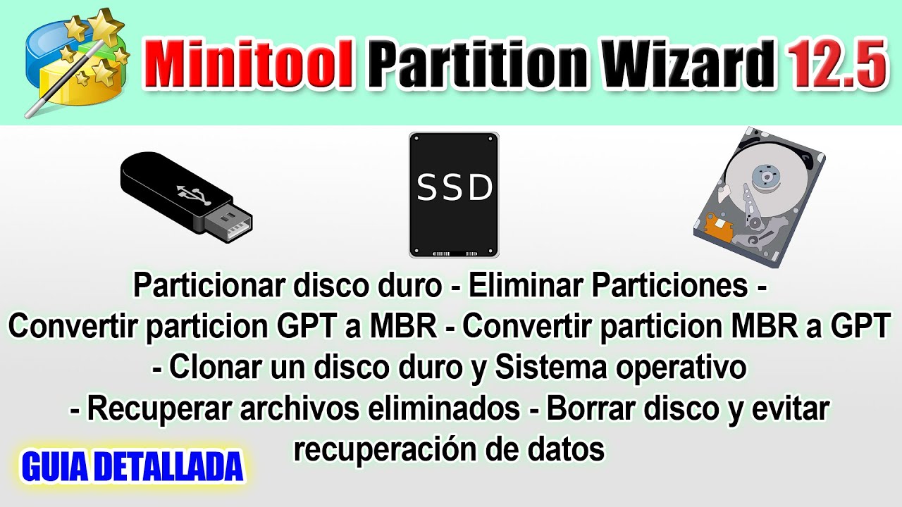Particionar disco duro, Clonar, Borrar, recuperar datos USB | MiniTool Partition Wizard 12.5