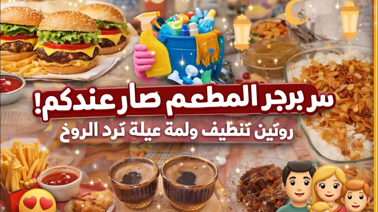 سر برجر المطاعم صار عندكم! 🍔 مع روتين تنظيف يفتح النفس وجمعة عيلة بترد الروح.