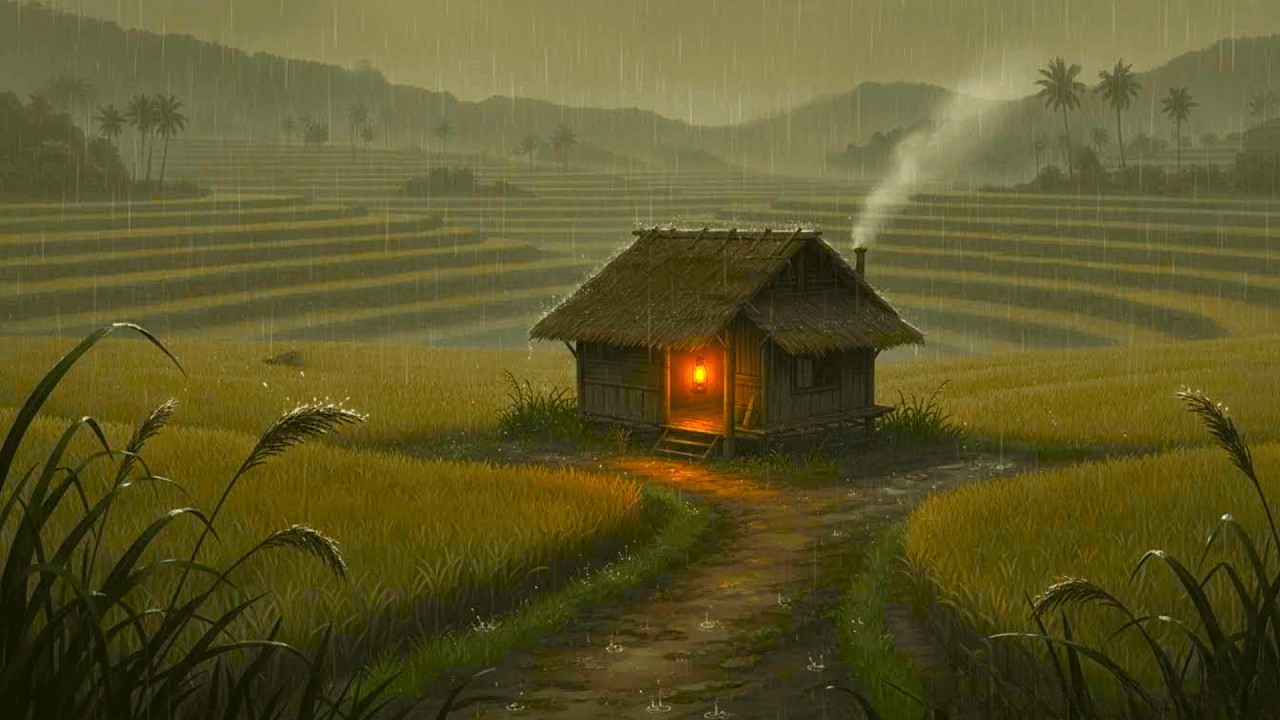 Rainy Bali Night | 1 Hour Nature White Noise & Artsy Illustration for Stress Relief & Relaxation