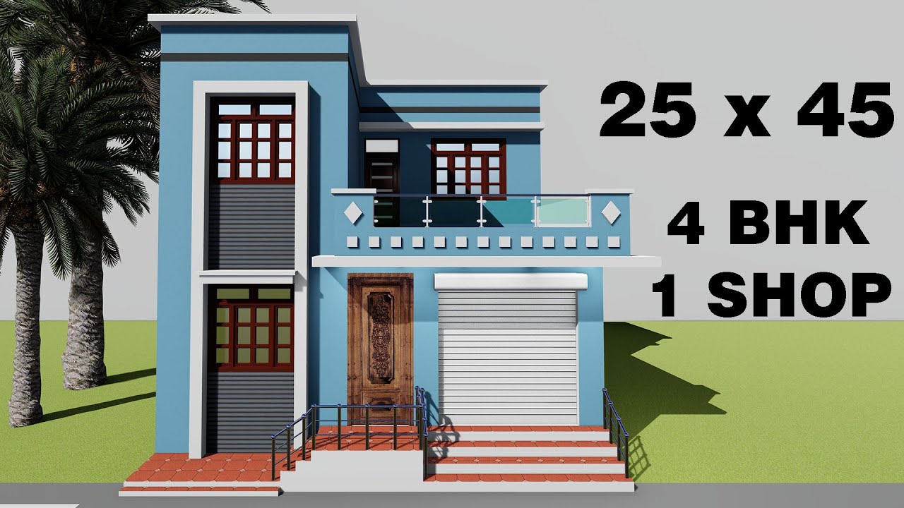 25 by 45 दुकान और मकान का नक्शा india 3D ghar ka naksha 25x45 me makan kaise bnaye
