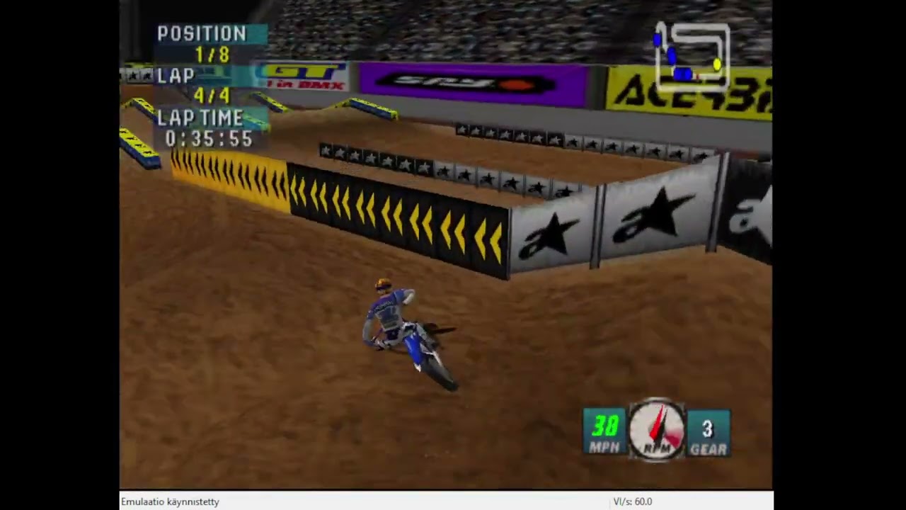 N64, NTSC, Emulated, Jeremy McGrath Supercross 2000, Minneapolis, Race, 250cc, 2:26.70