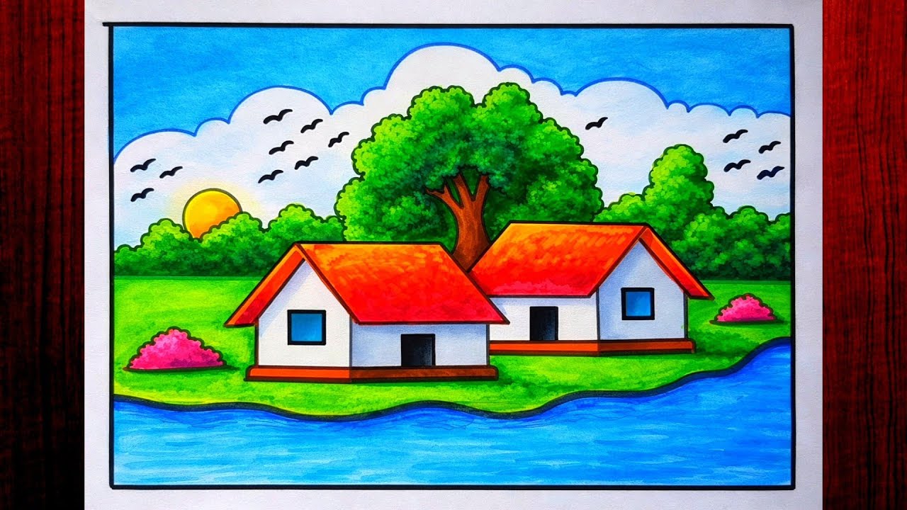 प्राकृतिक दृश्य चित्र बनाना सीखें / Scenery drawing / how to draw landscape very easy/Pencil drawing