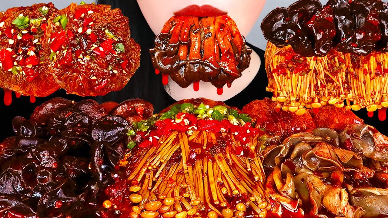 ASMR SPICY MUSHROOMS FEAST 불닭 마라 버섯 먹방 WITH MARA FIRE SAUCE *ENOKI MUSHROOM, SHITAKE EATING MUKBANG