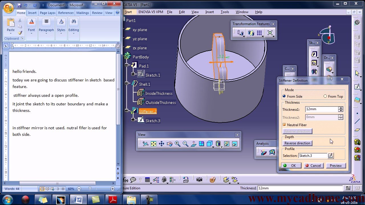 catia stiffner sketch based feature