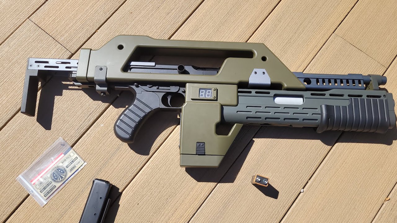 Alien Pulse Rifle - Closer look & firing! Snow Wolf Airsoft SW-11 Colonial Marine Pulse Rifle