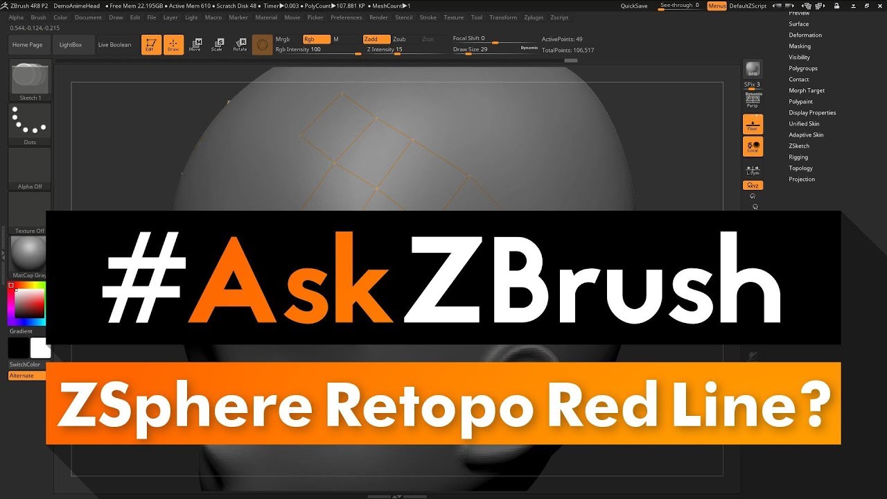 #AskZBrush: &ldquo;I get a Red Line when using ZSpheres to retopo? I can't make it disappear?