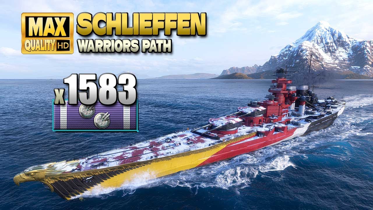 Линкор Schlieffen с безумными вторичными попаданиями +1500 - World of Warships