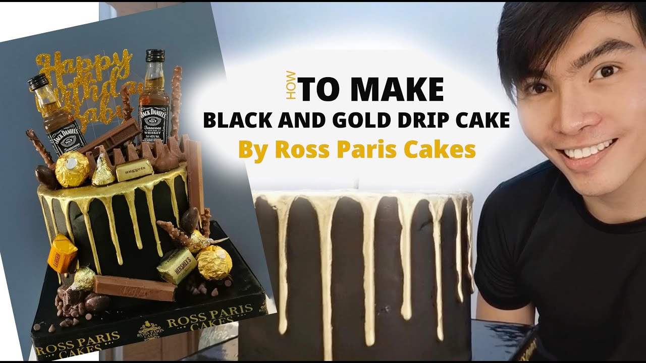 How to make a black and gold drip chocolate cake by Ross Paris Cakes